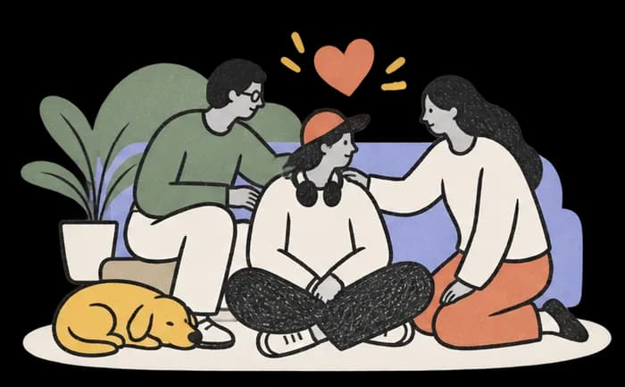 Illustration of parents supporting a teenager