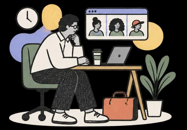 Illustration of a person on a video call at their desk