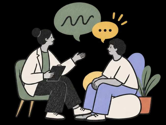 Illustration of a speech therapist in session with a client