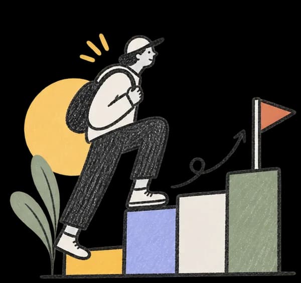 Illustration of a person climbing steps toward a flag