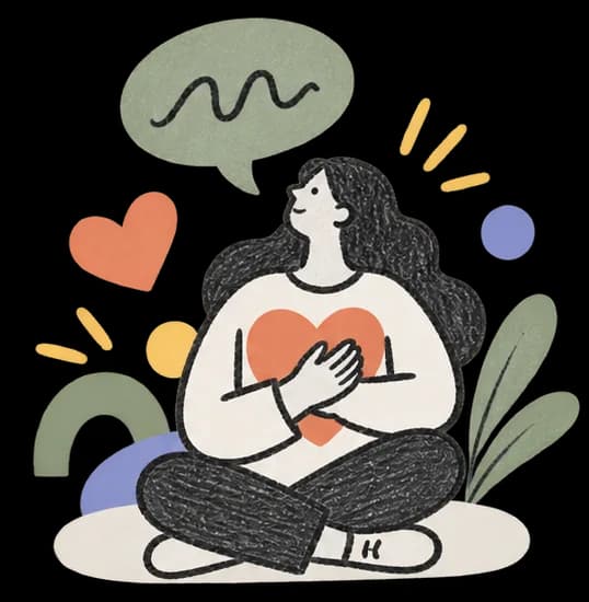 Illustration of a person sitting calmly with a hand on their heart