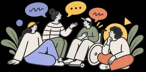 Illustration of a group of people talking together